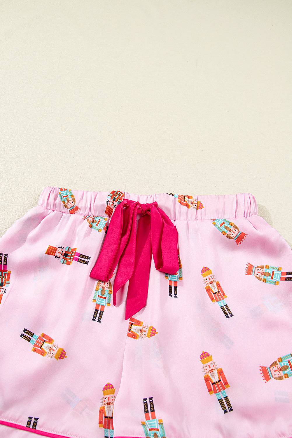 Pink Nutcracker Print Two Piece Pajama Set Contrast Trim Bow Dear-Lover Dropshipping